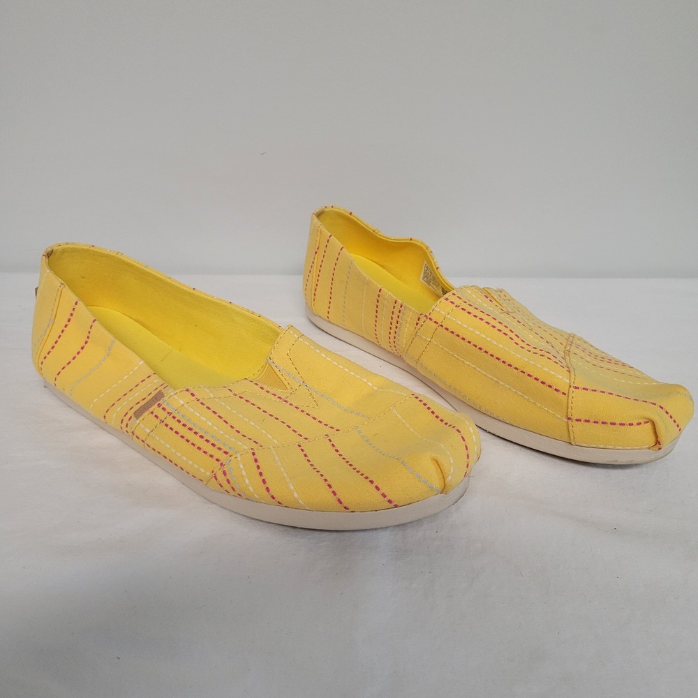 TOMS Alpargata Yellow Striped Slip On‎ Shoes Womens Size 8